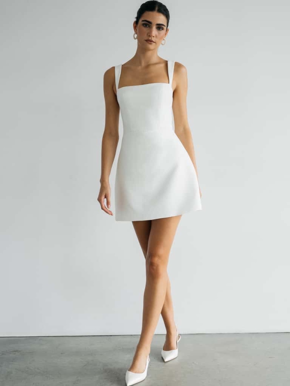 Jenny Yoo Camille Dress in Ivory - White Square-Neck Mini Dress